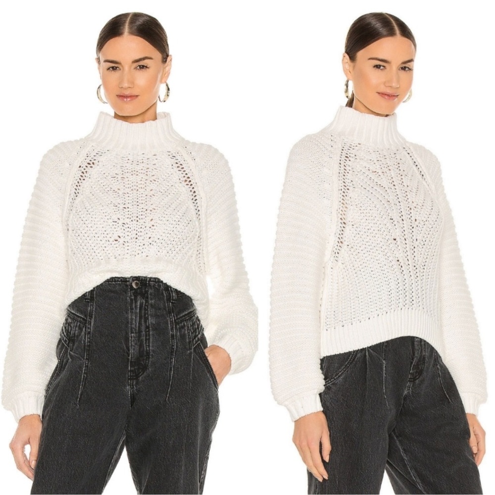 Free People Sweetheart Oversized Chunky Mock Neck Knit Sweater White Small $89